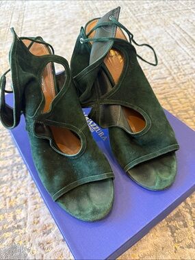 Aquazzura Green Suede Laceup Sandals